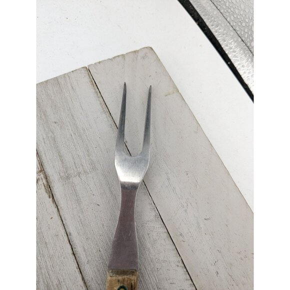 Vintage Meat Fork 10" Wood Handle #1 Stainless Steel USA - Picture 5 of 8